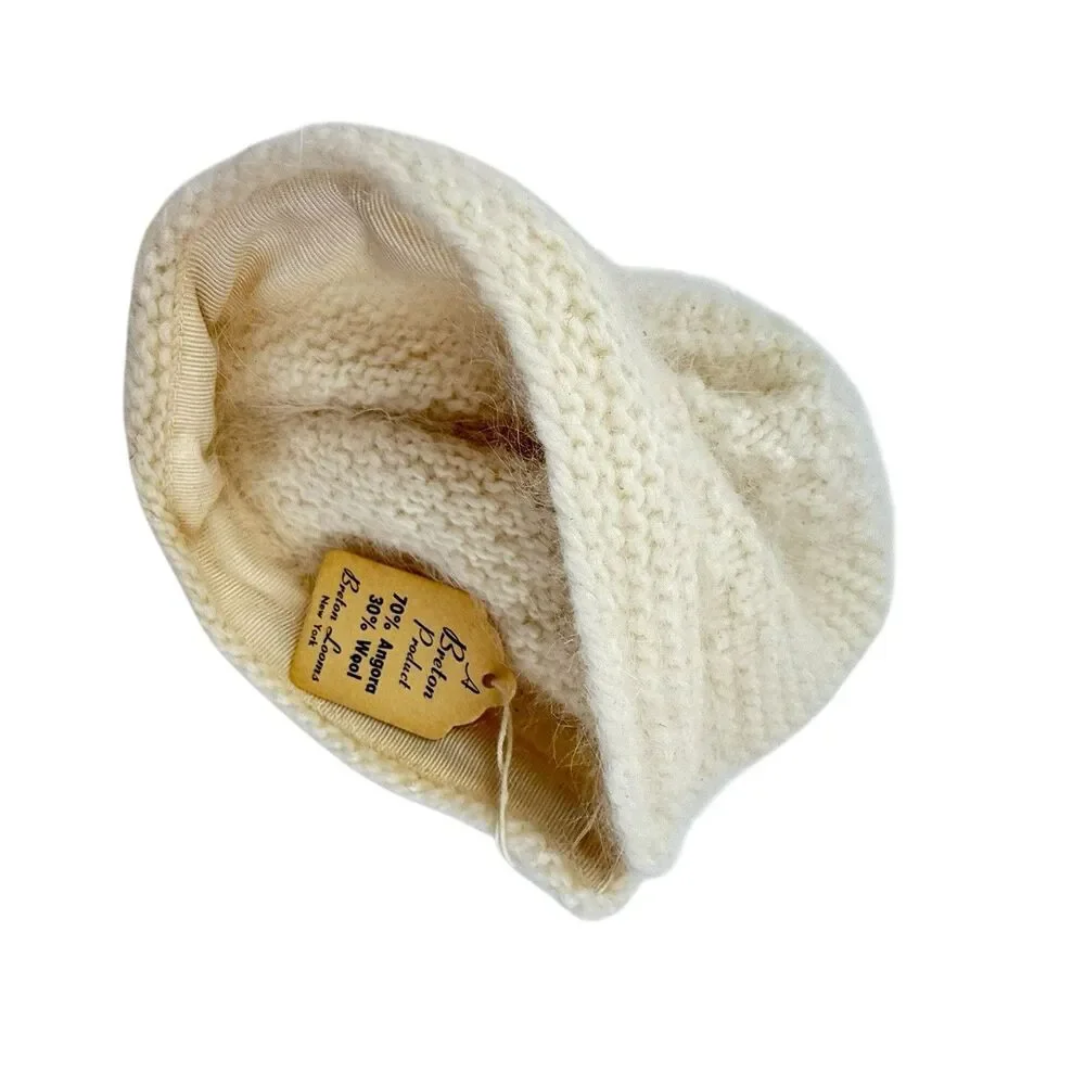 50s Brenton Looms New York Angora Wool Bonnet Baby Cream Hat Cap Vintage NWT